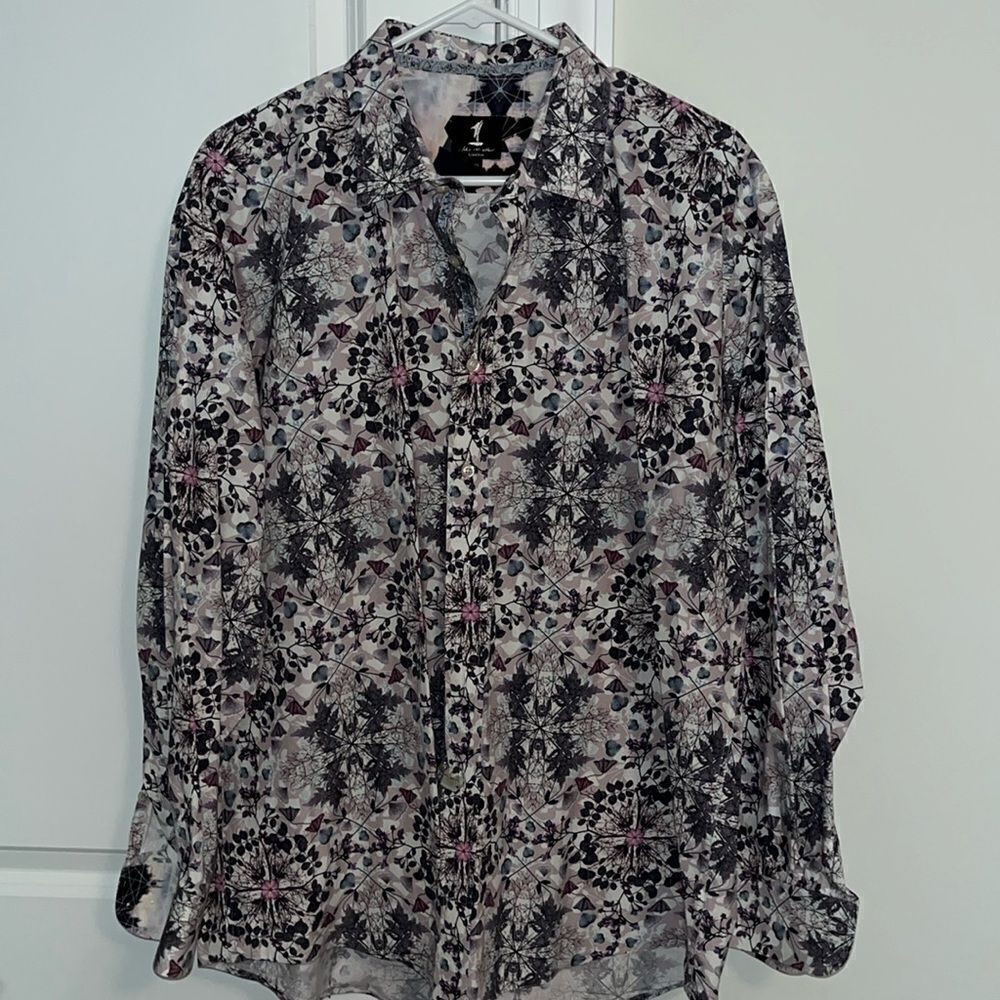 1 Like No Other Men’s Vibrant Pattern Purple Fall Leaves Long Sleeve Button Down